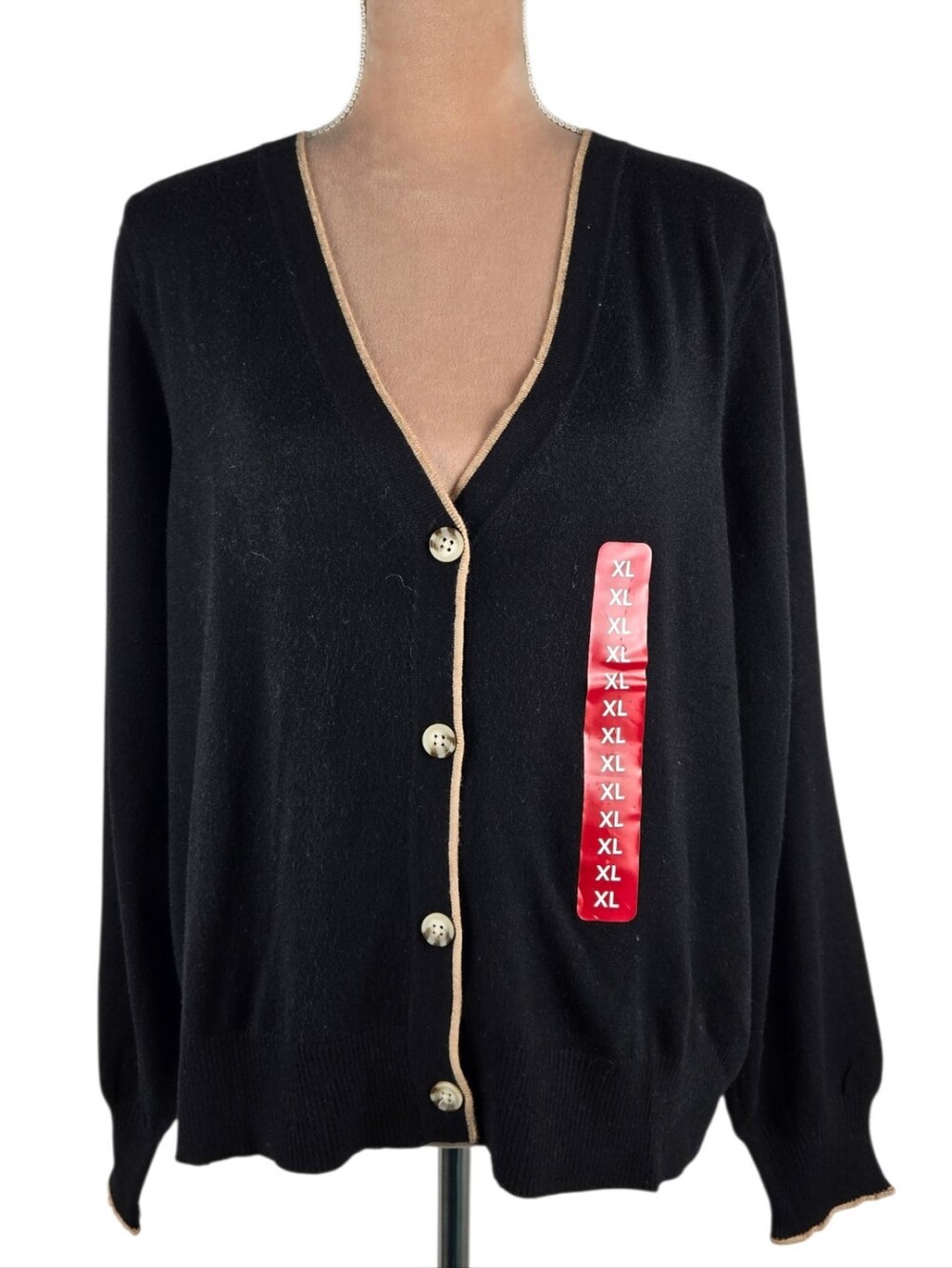 Scotch & Soda Cardigan Sweater NWOT Contrast Trim Button Front Black XL